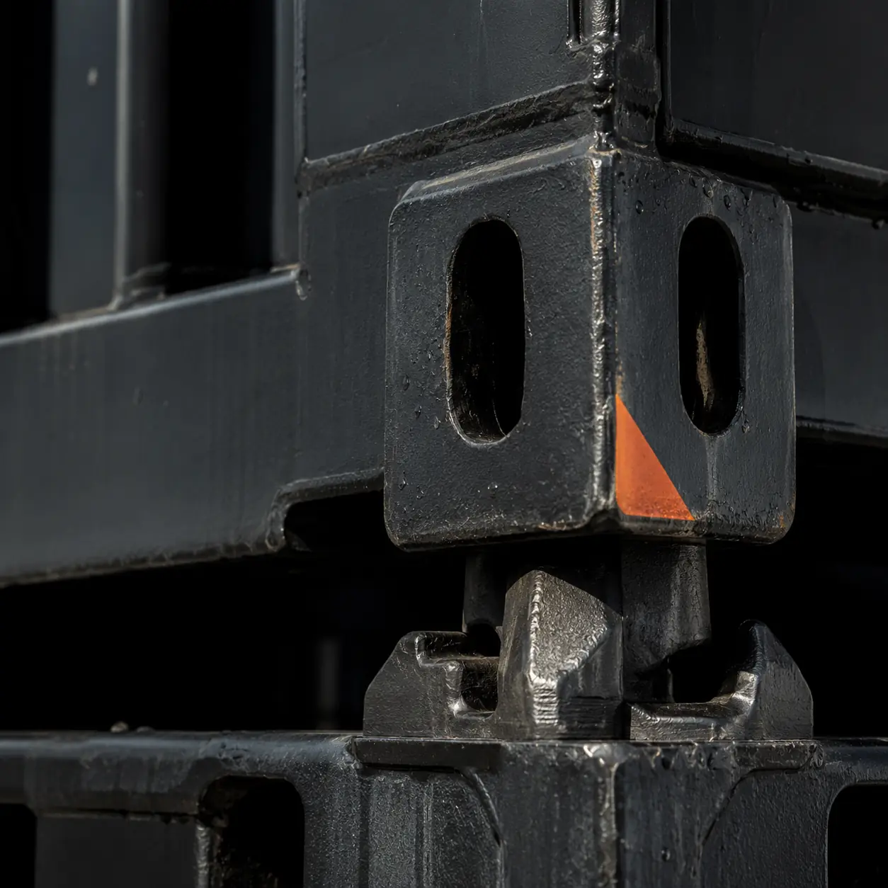 Close-up of a container corner casting and twist lock